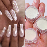 3Colors Pearl White Aurora Moonlight Powder Net.3g Mirror Pearlescent Chrome Powder White Rubbing Nails Art Glitter Powder FT198