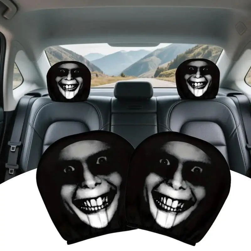 Picture 5: 2pcs Face Printed Car Pillowcase Soft Comfortable Decorative Cushion Cover Auto Seat Headrest Washable Polyester Fabric