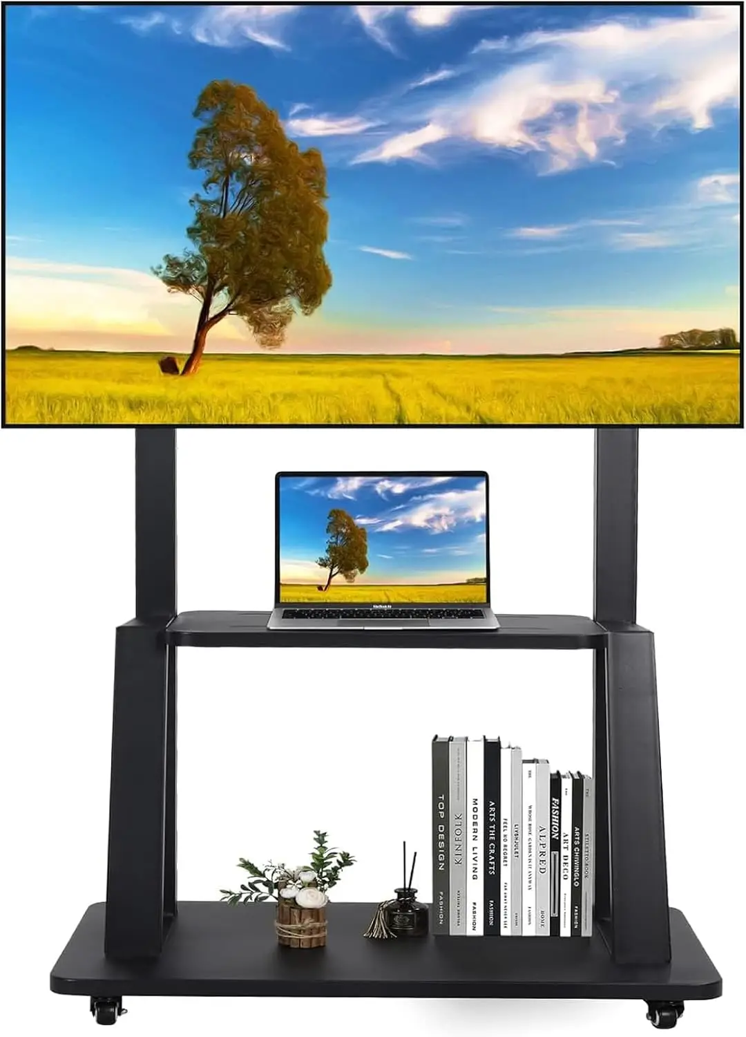 Heavy-Duty Rolling TV Stand for 32-75 inch, Mobile Cart with Wheels, Height Adjustable, Holds up to 100lbs