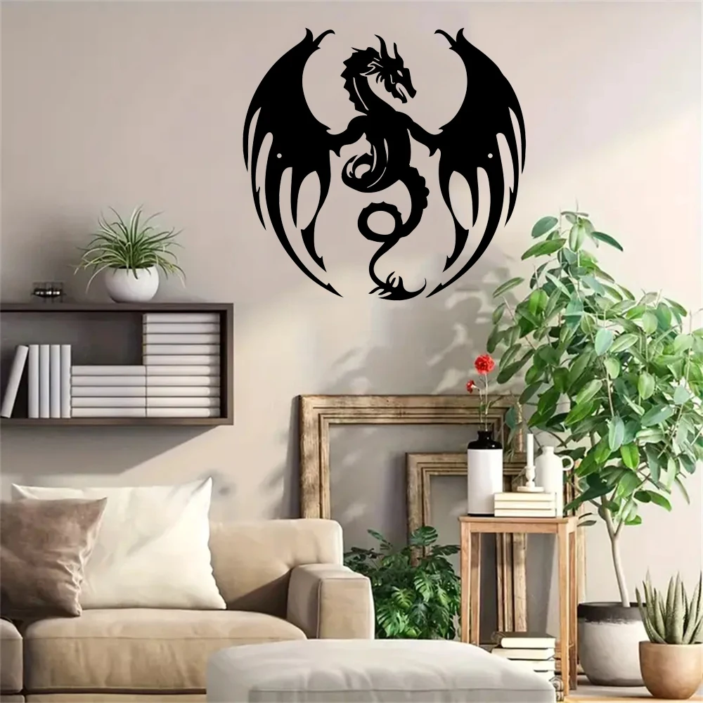 1pc Iron Flaming Dragon Wall Art Sculpture for Home Farmhouse and Garden Decor