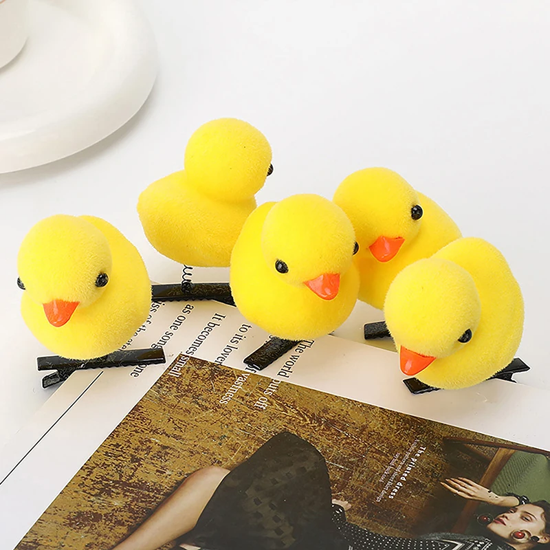 5pcs 2024 Cute Hair Clips Yellow Duck Chick Plush Headdress Spring Hairpin 3D Yellow Duck Plush Hairpin Christmas Gift