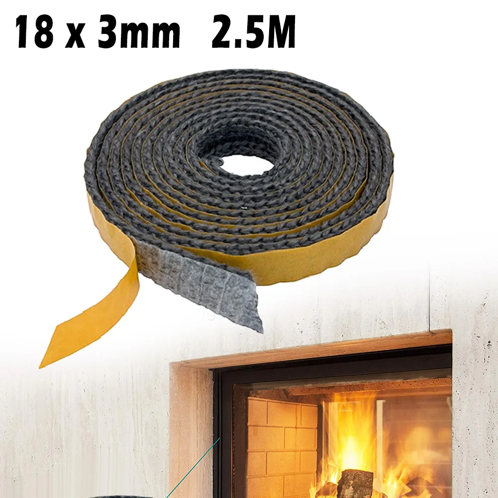Stove Rope Sealing Strip 2.5Mlength 18x3mm Wide Black Flat Ropes Self Adhesive Glass Seal Fire Rope Temperature Resistance