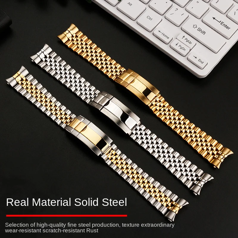 For Rolex Arc Stainless Steel Strap Datejust GMT MASTER Deepsea 126333 Curve end metal Strap bracelet Gold Men\'s 20mm watch band