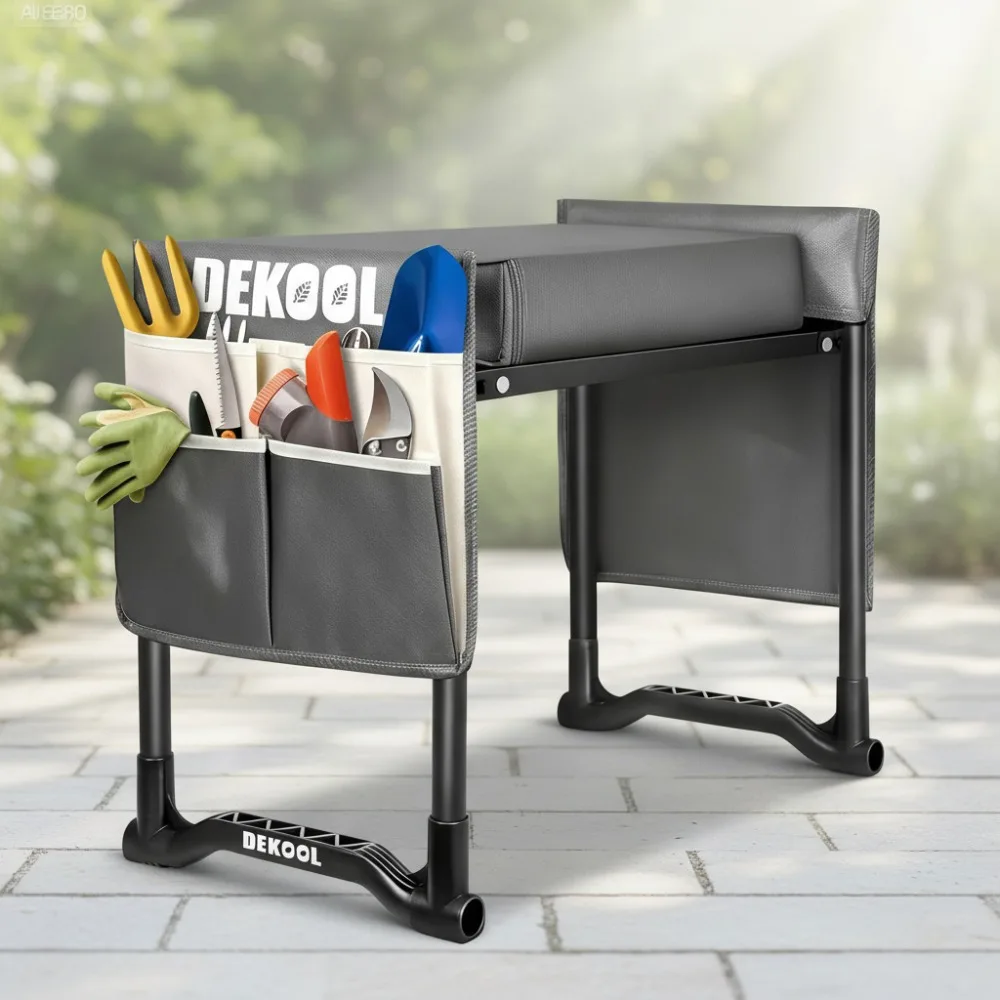 

Heavy Duty Garden Kneeler Seat with 3" Thick Pad, Foldable Stool & Tool Bags for Planting Weeding - Perfect Gift
