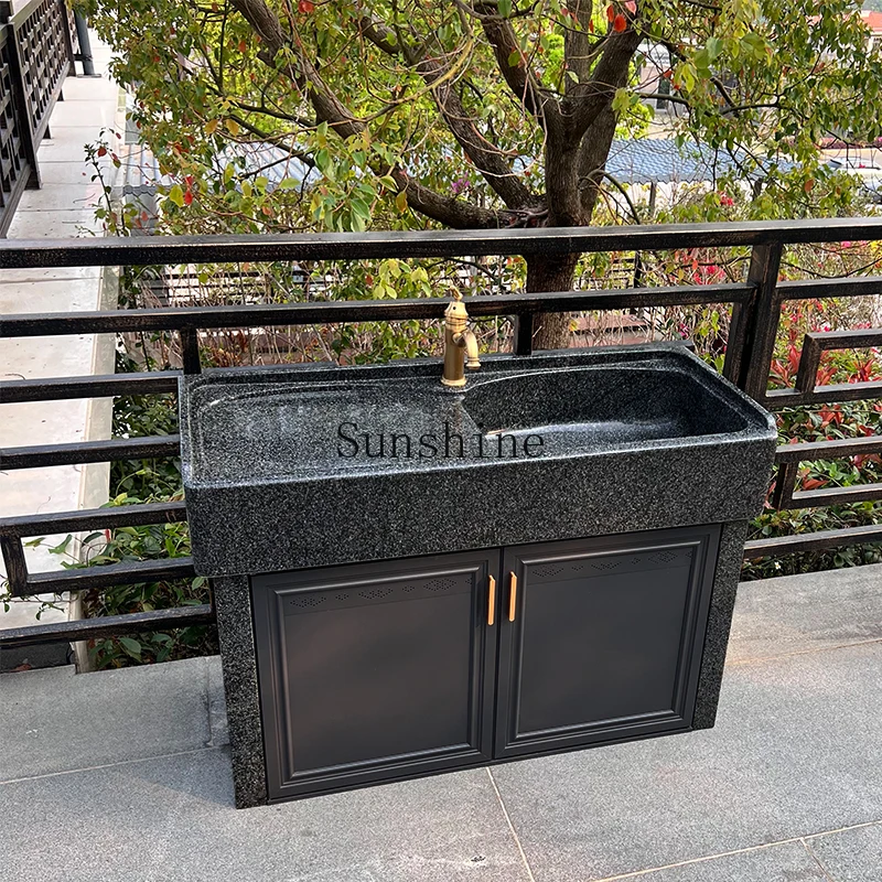 

Outdoor marble courtyard with door simple integrated laundry cabinet