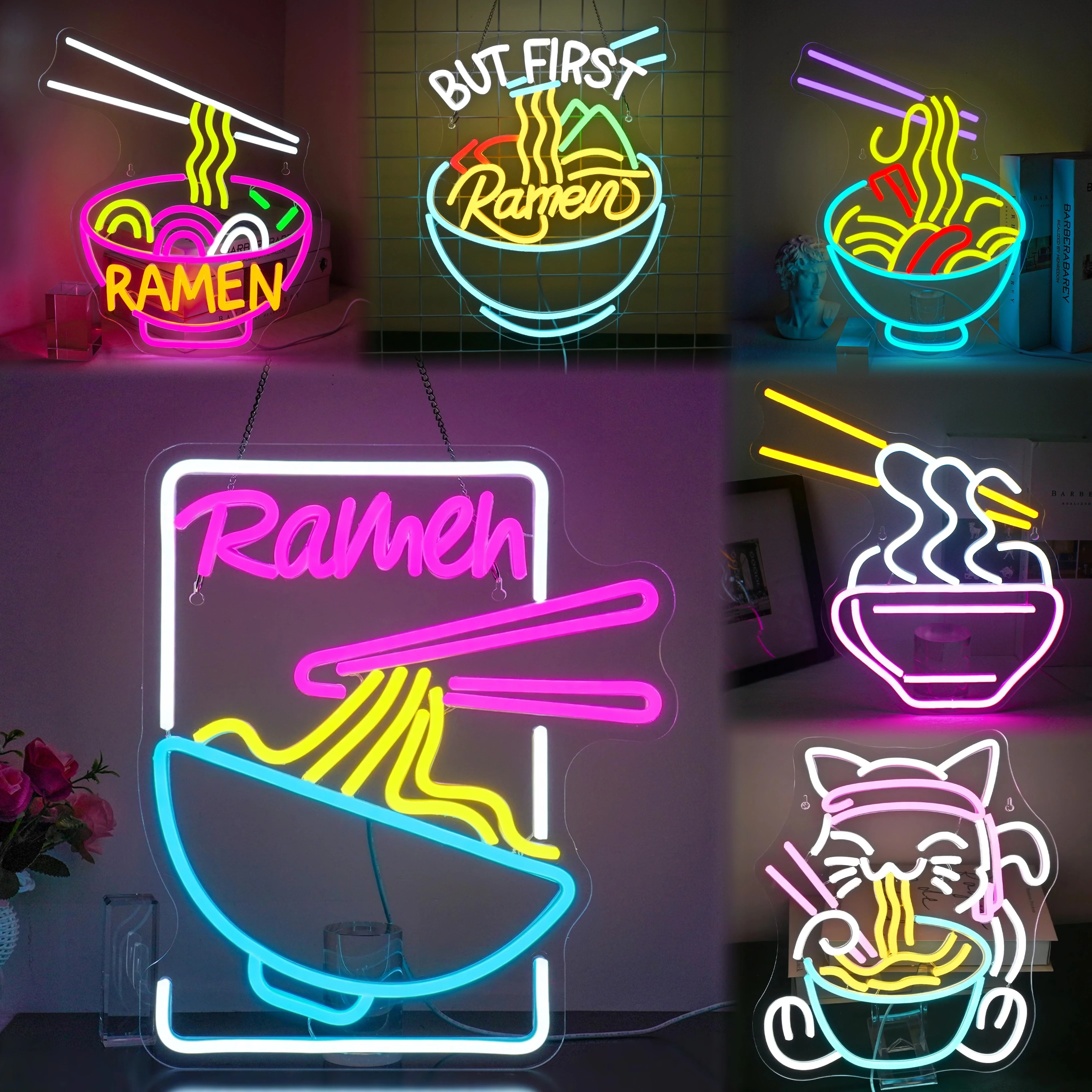 Neon Ramen do dekoracji ścian Dekoracja pokoju artystycznego do kuchni Restauracja Sklep biznesowy Światła LED Miska na makaron Podświetlane znaki