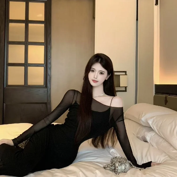 

Spring Autumn Long Sve Slimming Belted Dr Set Sexy H-ape Polyester Fiber Commute Sle Korean Version Ci Outfit