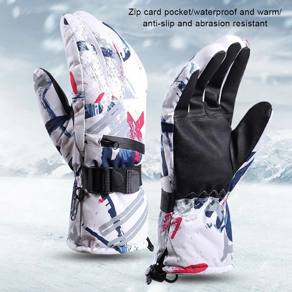 1 Pair Man Winter Glove Portable Stylish Colorful Nonslip Replacement Waterproof Skiing Gloves Clothing Red White