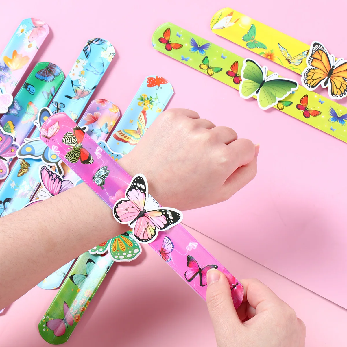 Butterfly Slap Snap Wrap Wristband Band Bracelet Hand Ring Boy Girl Wristband Birthday Party Decor Kids Toys Supplies Favors