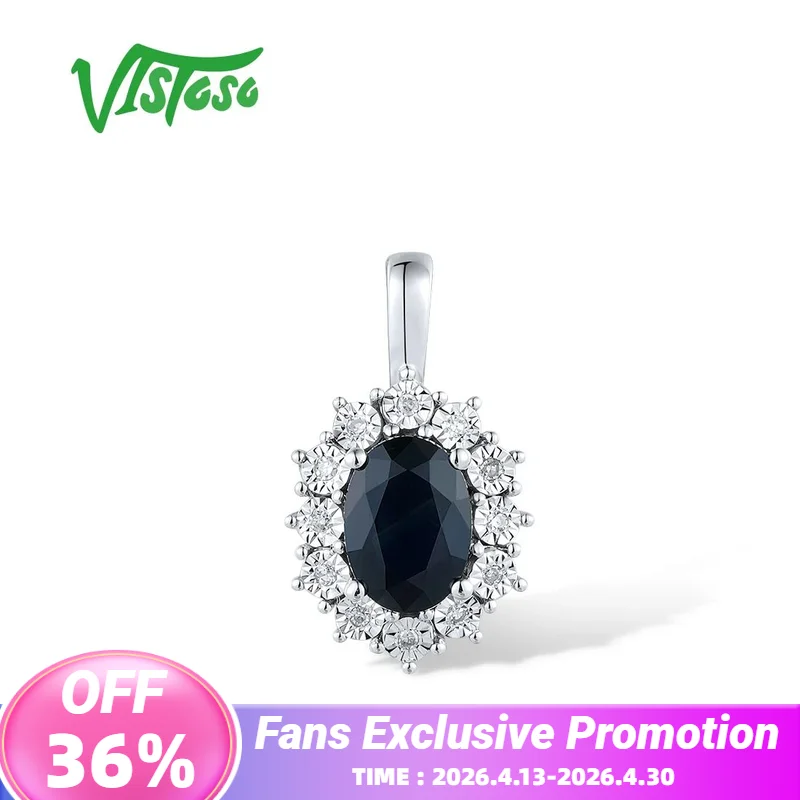 

VISTOSO Authentic 14K 585 White Gold Pendant For Women Sparkling Diamond Blue Topaz Delicate Wedding Engagement Fine Jewelry