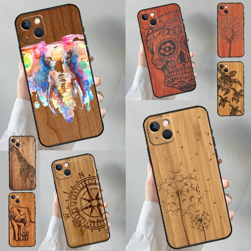 Natural Bamboo Wood Animal Print Case For Samsung Galaxy A55 A35 A15 A52 A32 A16 A26 A36 A56 A53 A33 A13 A14 A34 A54 A17 A57