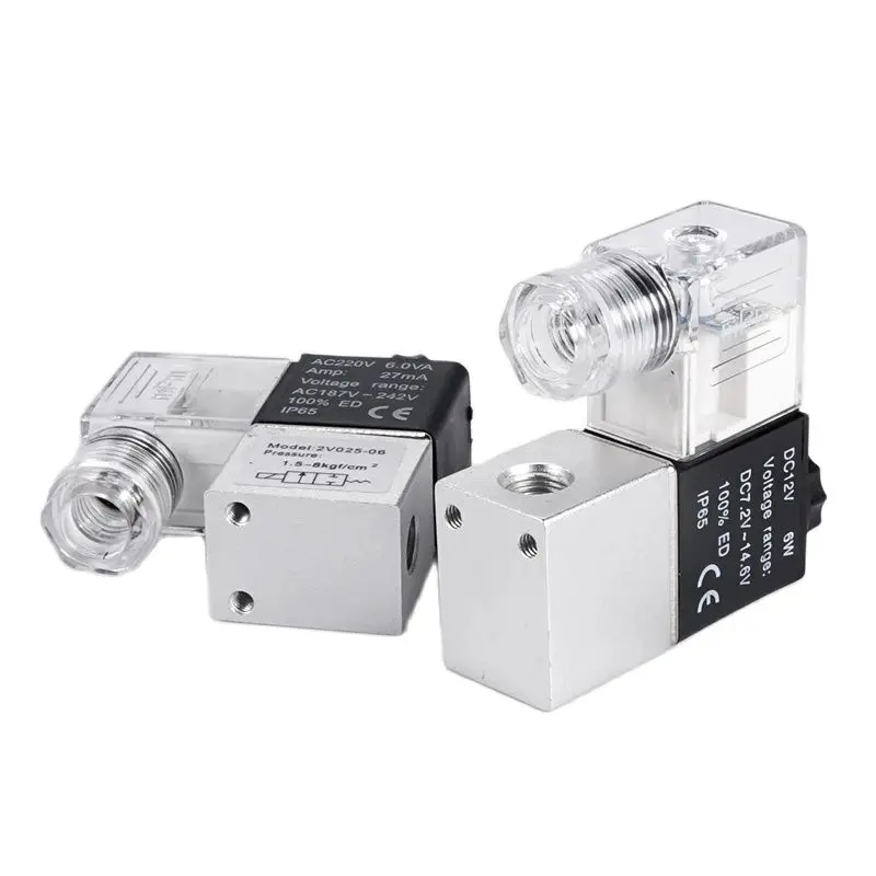 2 Position Two-Way Direct-Acting Pneumatic Solenoid Valve Air 2V025-08-NC Normally Closed 06 220V 12V 24V 1/8 1/4 Water Oil