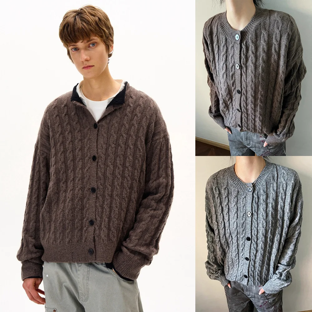 Autumn Winter Cable Short Knit Cardigan Men's Premium Business Casual Outerwear