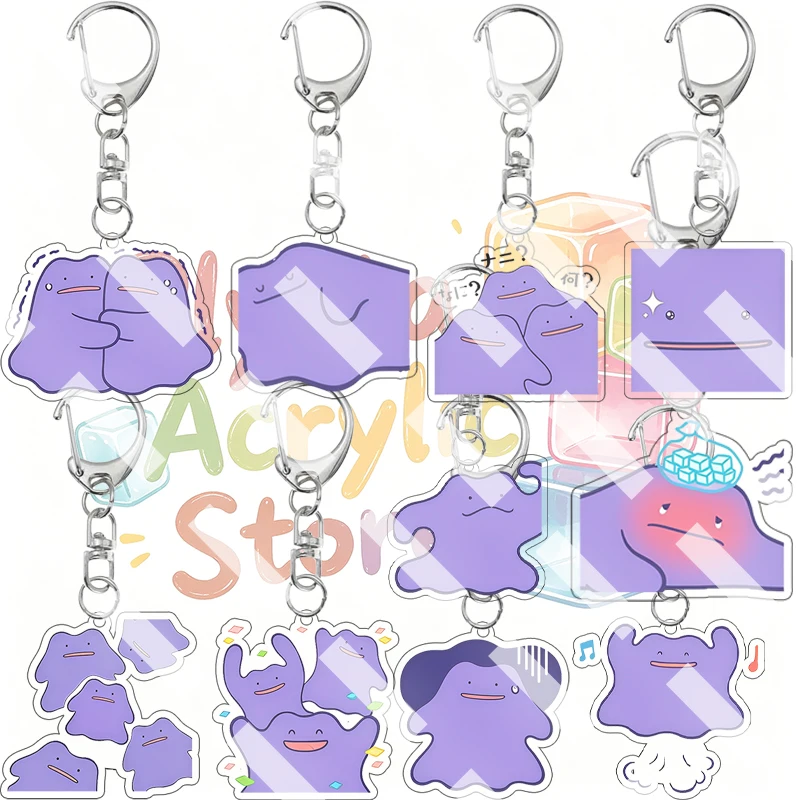 Llavero de acrílico de Pocket Monsters Ditto con múltiples expresiones lindas, impresión a doble cara, versión Q, colgante de anime y dibujos animados