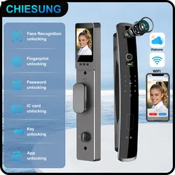Smart Door Lock 3D Face Recognition Security Camera Monitor Digital Fingerprint Password Electronic Key Unlock with high quality