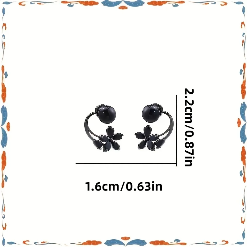 1/3 Pair of Black Flower-Shaped Earrings with a Light Luxury Design, High-End Black Flower Earrings That Can Be Worn in Two Ways, Versatile and Elegant, Light Luxury Earrings, a Great Gift for the Holidays