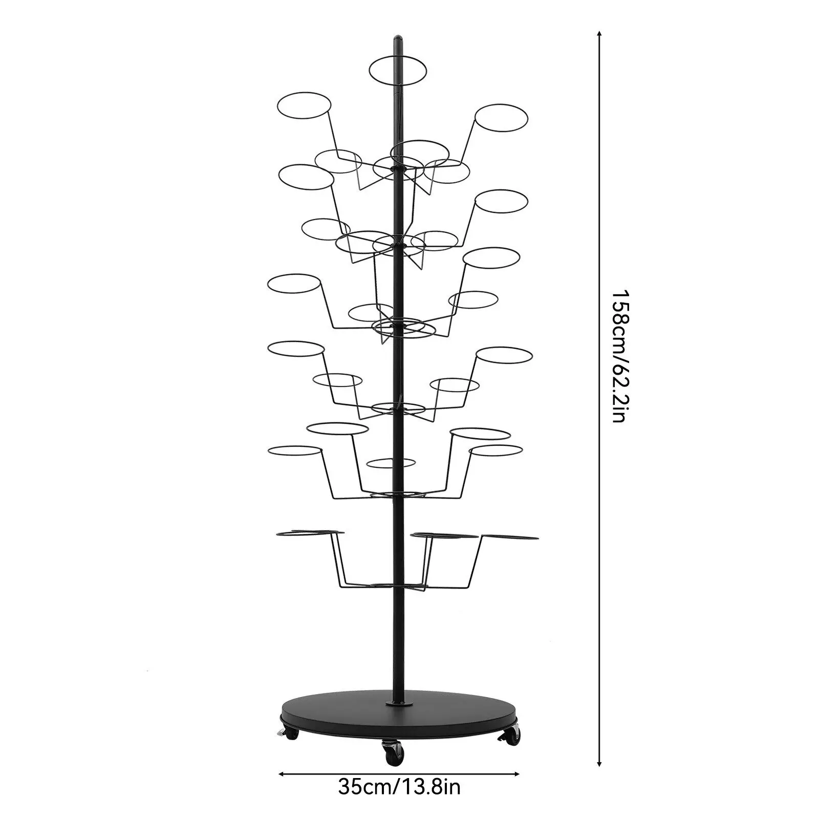 6-Tier Hats Display Rack, Large Hat Rack Wigs Holder 30 Hooks Black Metal Freestanding Retail Hat Wig Headwear Display Stand