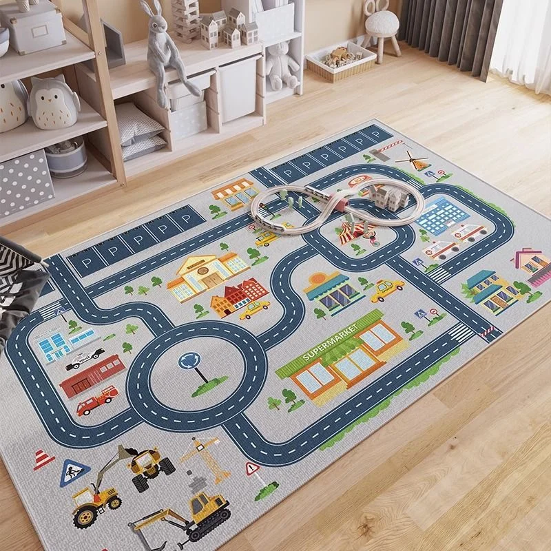 VIKAMA City Traffic Route Map Area Carpet Cartoon City Street Game Floor Mat Anti Slip Water Absorbing Home Decoration