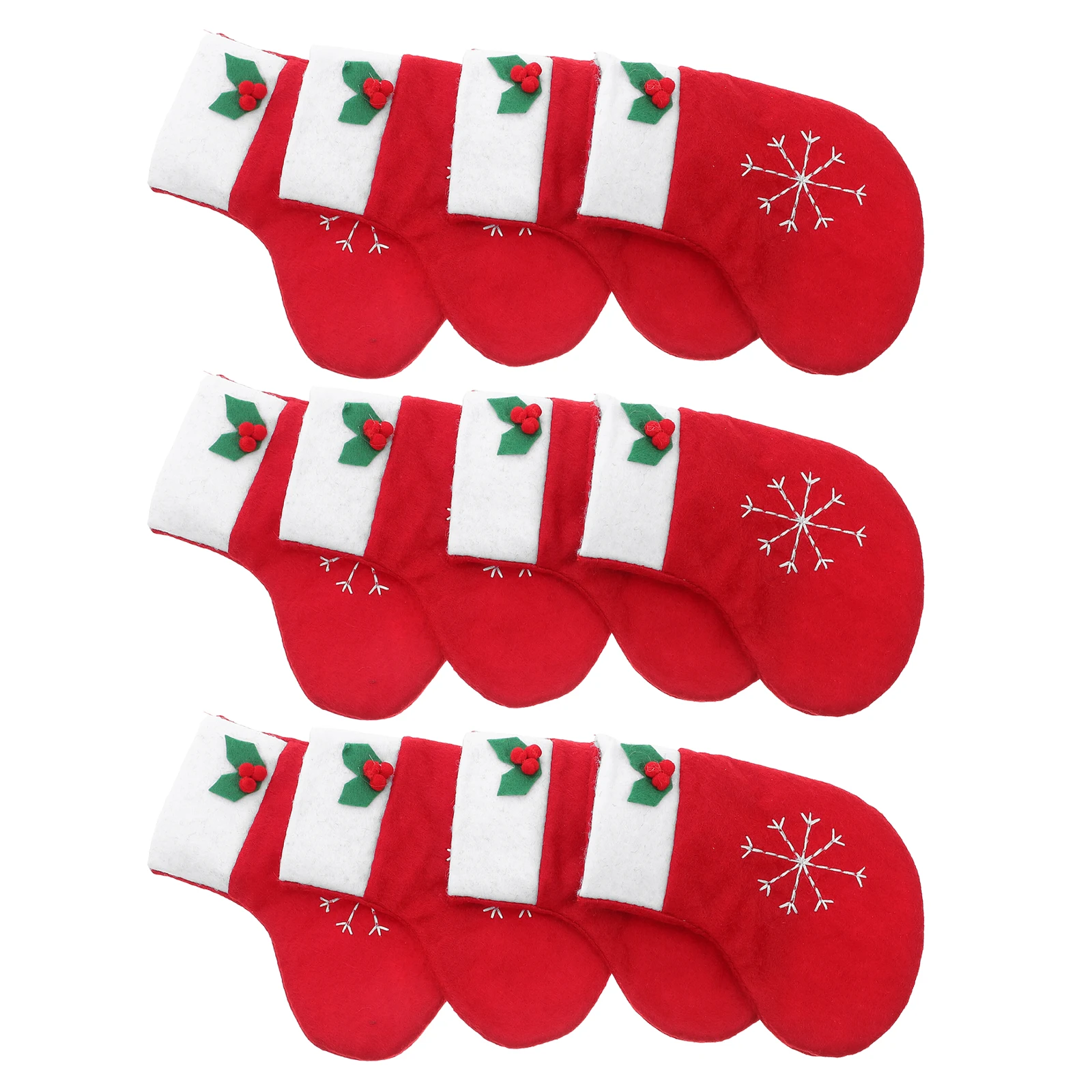 

12Pcs Christmas Cutlery Holders Mini Sock Pockets Red Ribbon Hanging Design Festive Utensil Storage for Holiday Tables