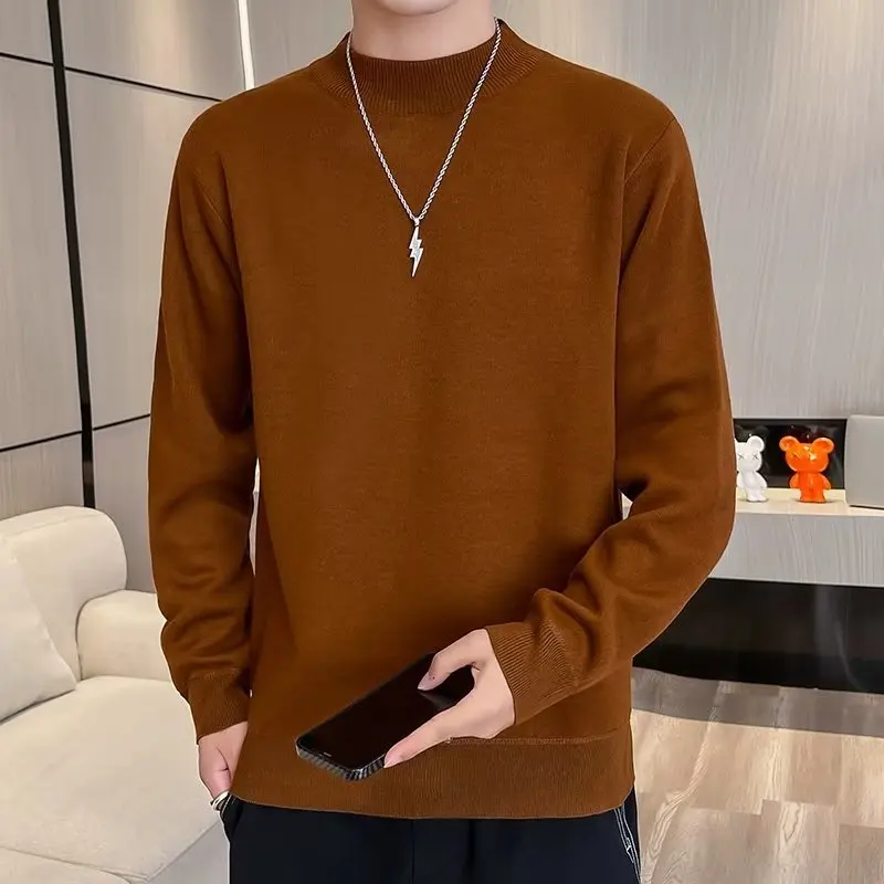 

Autumn Mock Neck Sweater Men Thick Warm Knitwear Man Classic Solid Bottom Shirts Men's Pullover White Black Red Knitted Clothes