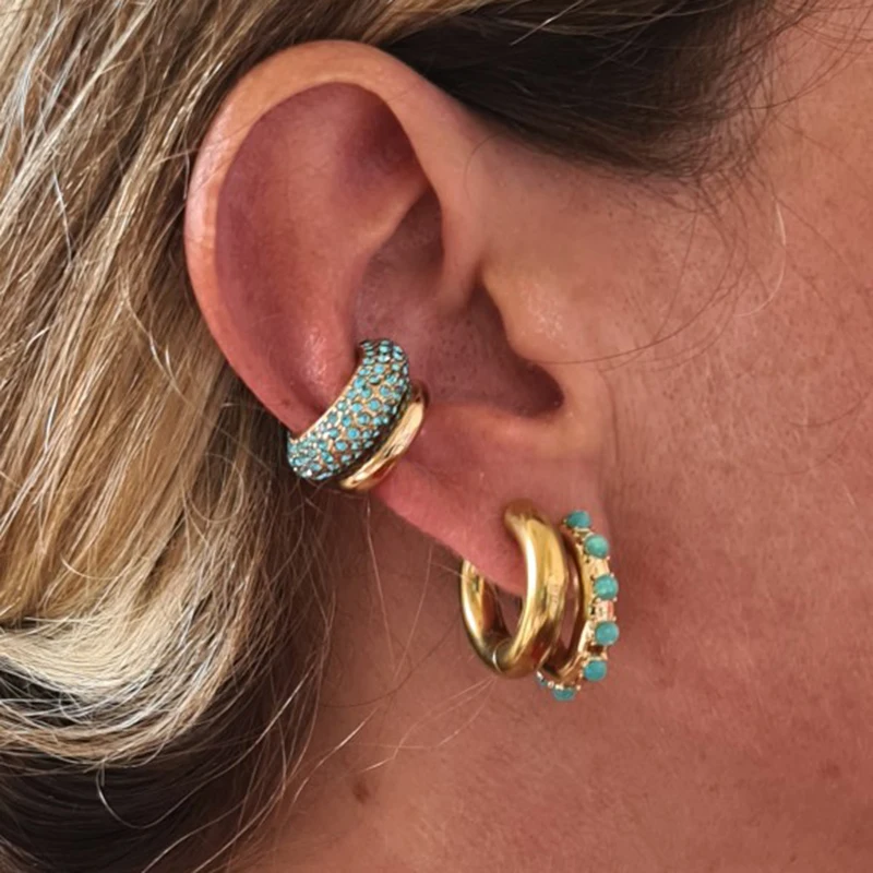 Fashion Geometric Multicolor CZ Crystal Ear Cuff Stackable C Shaped Ear Clips No Pierced Cartilage Earring Shiny Jewelry