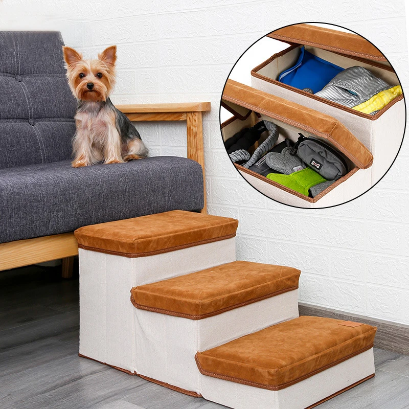 Dog stairs high Quality Fiber Pet Stairs Foldable Dog Ramp steps 3 Layers Dog Stairs With Storage Box