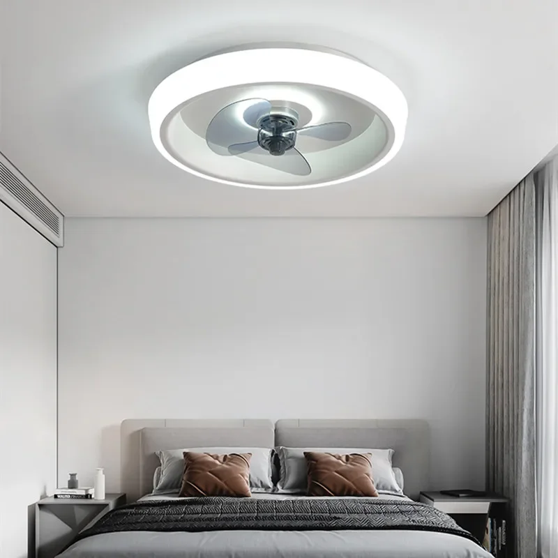 Modern Simple Ceiling Fans Lamp LED Invisible Blades Small Bedroom Study Living Room Remote Control Kids Ceiling Light Luminaire