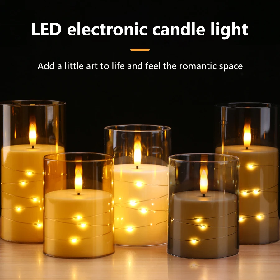 Bougie électronique LED en verre avec télécommande, ensemble complet de bougies électroniques sans flamme, minuterie pour noël, fête de mariage, décoration de la maison