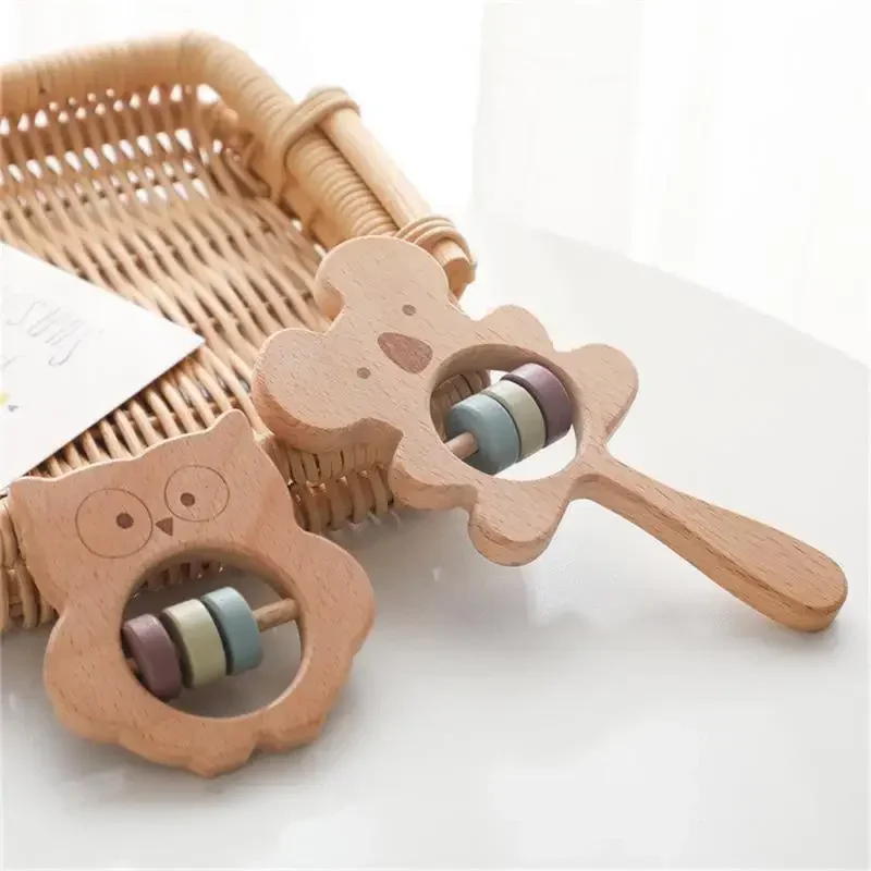 เด็กมือไม้ Rattle ของเล่นนกฮูก Handbells Rattles BPA ฟรี Teether Teething ของเล่นจับกิจกรรมของเล่นพัฒนาเด็ก