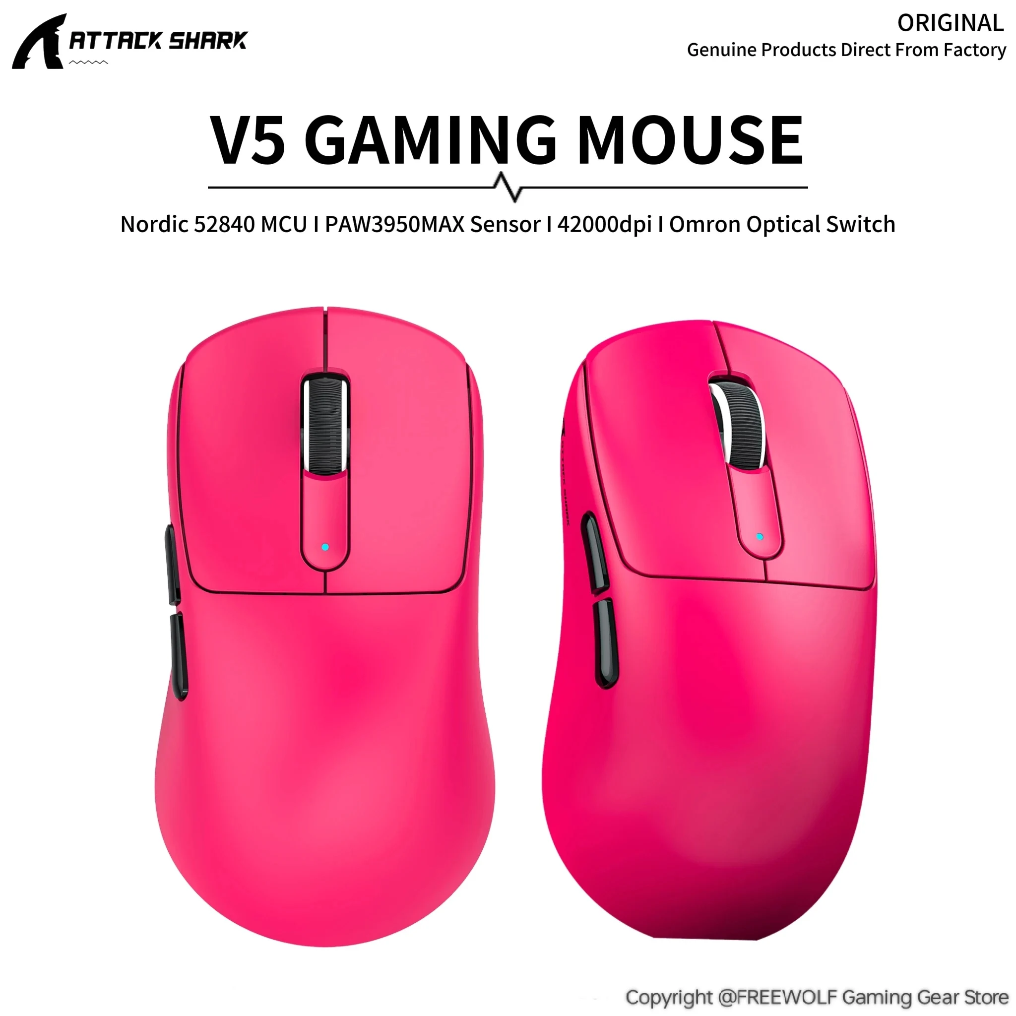 

Wireless 8K Hz V5 Mouse Attack Shark 42000 DPI,Bluetooth & Wireless Connection,Nordic 52840 MCU,PAW3950MAX,Ice-Sensory Coating