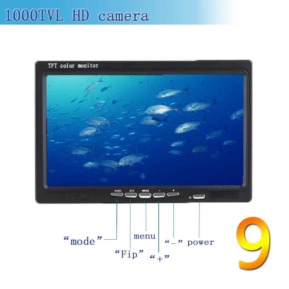 Fish finder F08A 9inch Underwater Fishing Camera Wide Viewing 1000TVL HD with 36pcs Lights Night-vision video camcorder