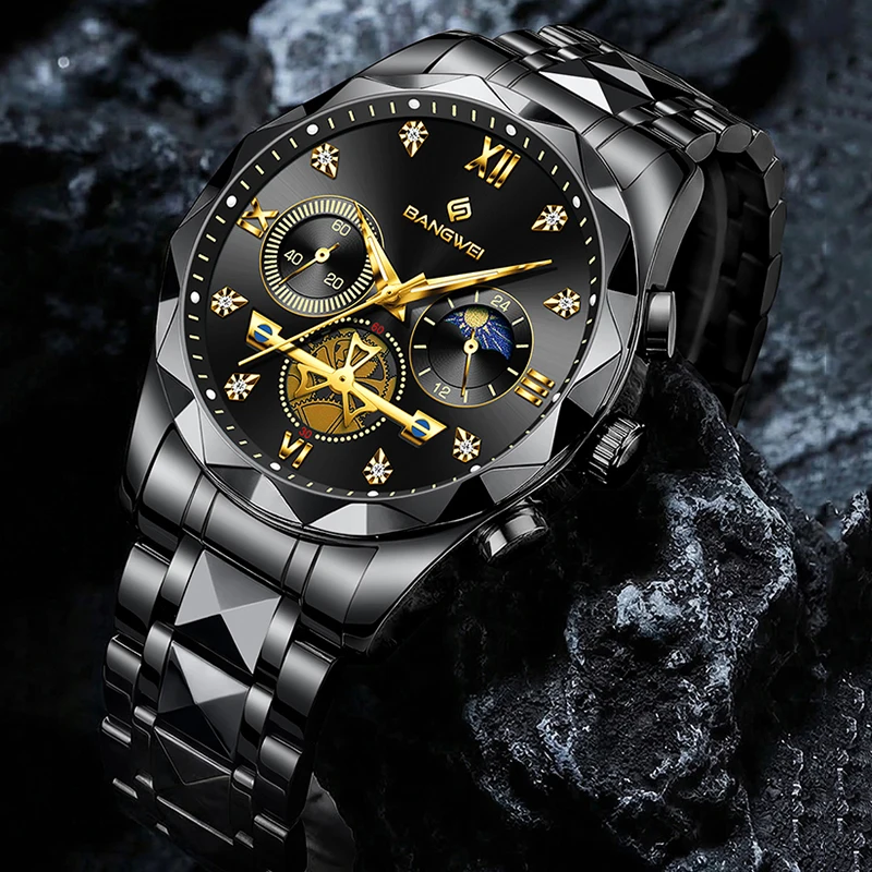BANGWEI New Mens Watches LIGE Top Brand Luxury Quartz Sports Chronograph Clock Male Waterproof Watch For Men Relogio Masculino