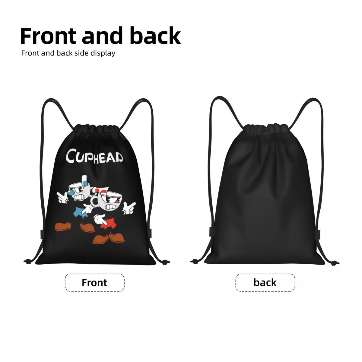 Custom Cuphead And Mugman Drawstring Bag for Shopping Yoga Backpacks Men Women Cartoon Game Sports Gym Sackpack