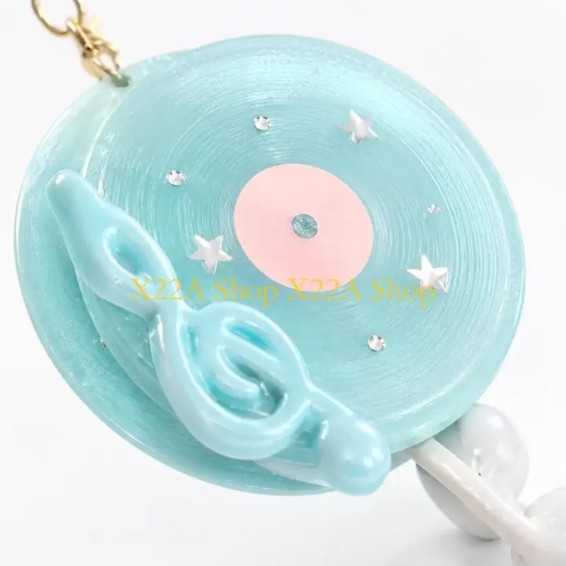 Unique Alloy Purse Charm Featuring a Raised Record Design with Treble Clef and Star Clip-On Lobster Clasp Hardware