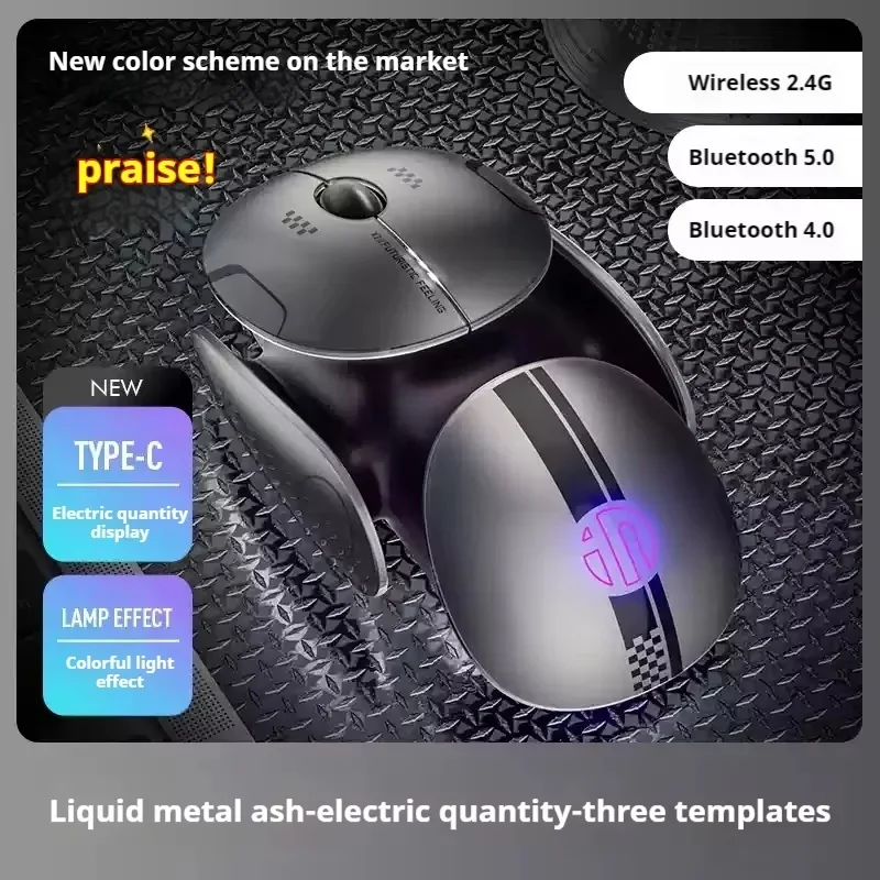 

INPHIC X2 Rechargeable Bluetooth Wireless Mouse Tri-Mode Liquid Metal Gray Usb Interface 2400DPI RGB Backlight Effect