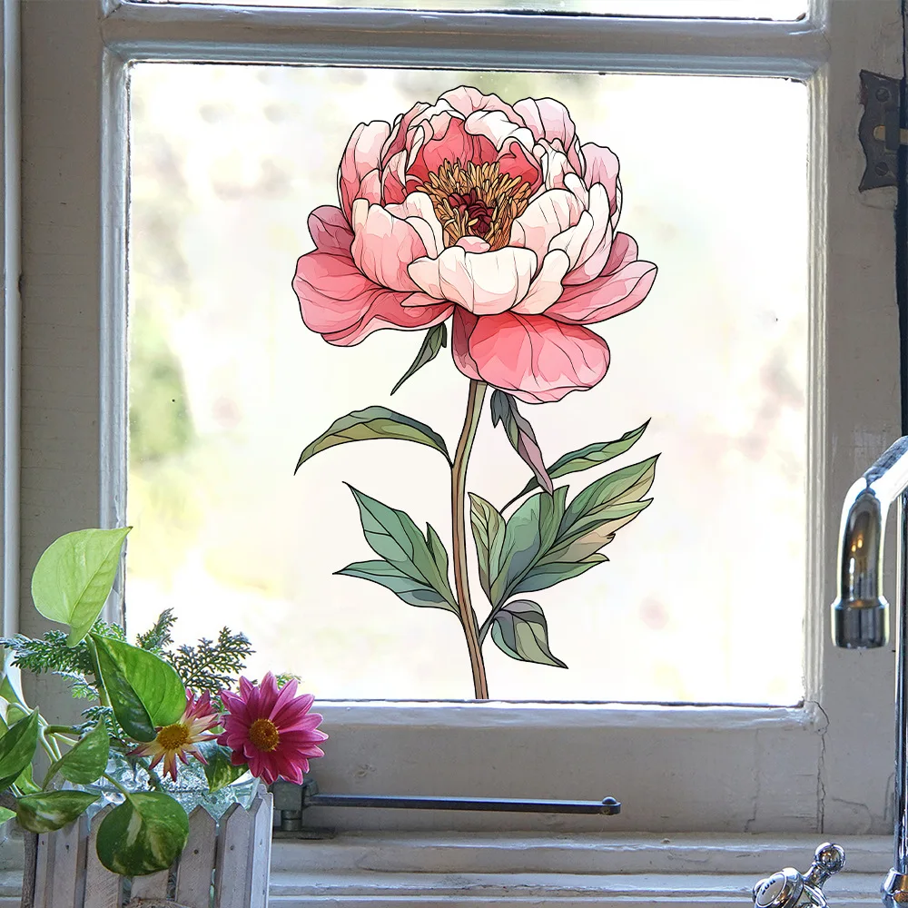 Electrostatic Uv Watercolor Flower Wall Stickers Home Glass Doors and Windows Decoration Home Decor