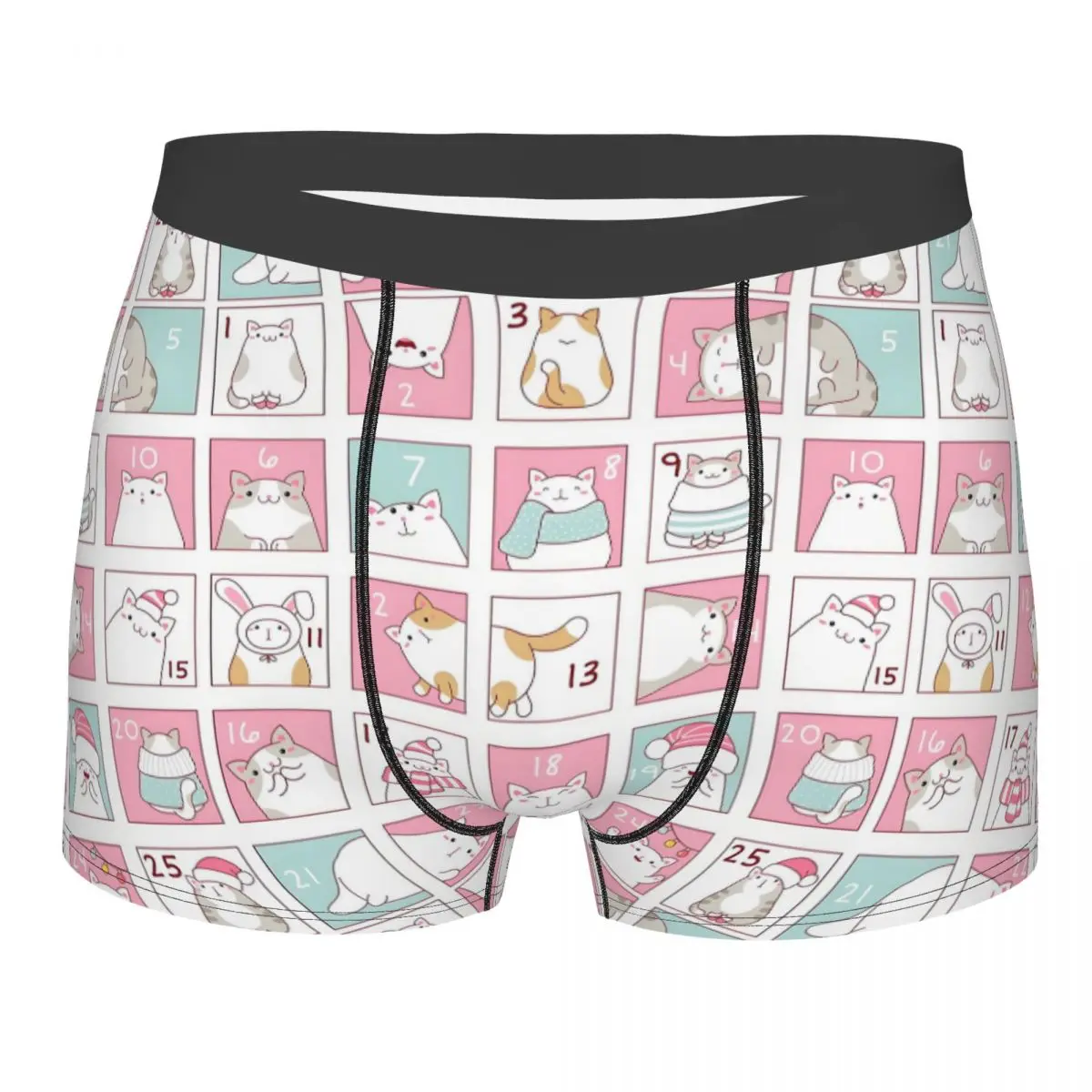 Custom Male Funny Christmas Cats Variation Advent Calendar Underwear Boxer Briefs Stretch Shorts Panties Underpants