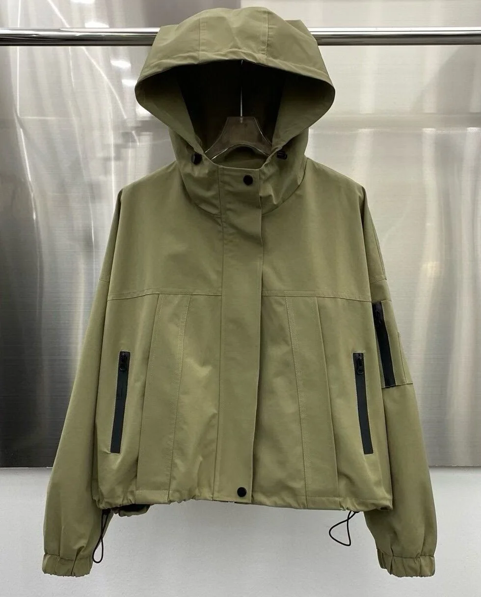 

Hooded Coat Jacket 2025 Autumn Winter Coats High Quality Cotton Lady Drawstring Waist Long Sleeve Khaki Black Zip Coats Bomber