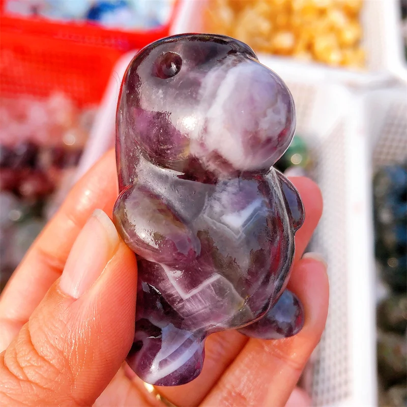 

Natural Dream Amethyst Dinosaur Carving Healing Animal Figurine Gemstone Crafts Home Decoration Gift 1PCS