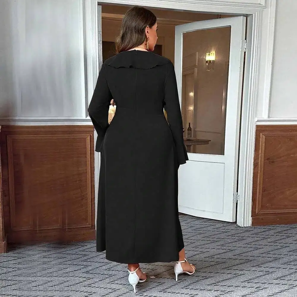 

Элегантное женское платье в интеллектуальном стиле 2025 года, осенне-зимнее, с рюшами и расклешенными рукавами, юбка миди с завышенной талией, Y2K