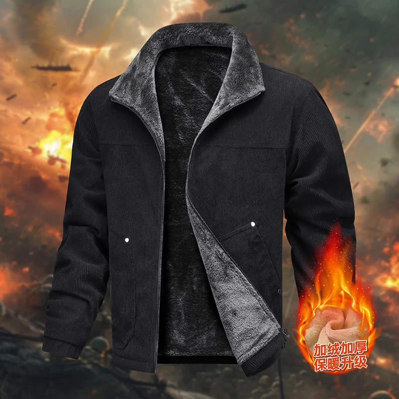 

Thiened Fce Jaet Corduroy Collar Winter Coat Men's Hardman Sle Warm Anti-Cold Retro Workwear Top Casual Loose Fit Po...
