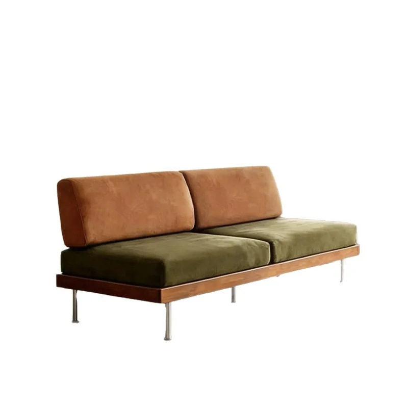 Japanese log style modern living room sofa small apartment corduroy simple Nordic cherry wood three-person removable