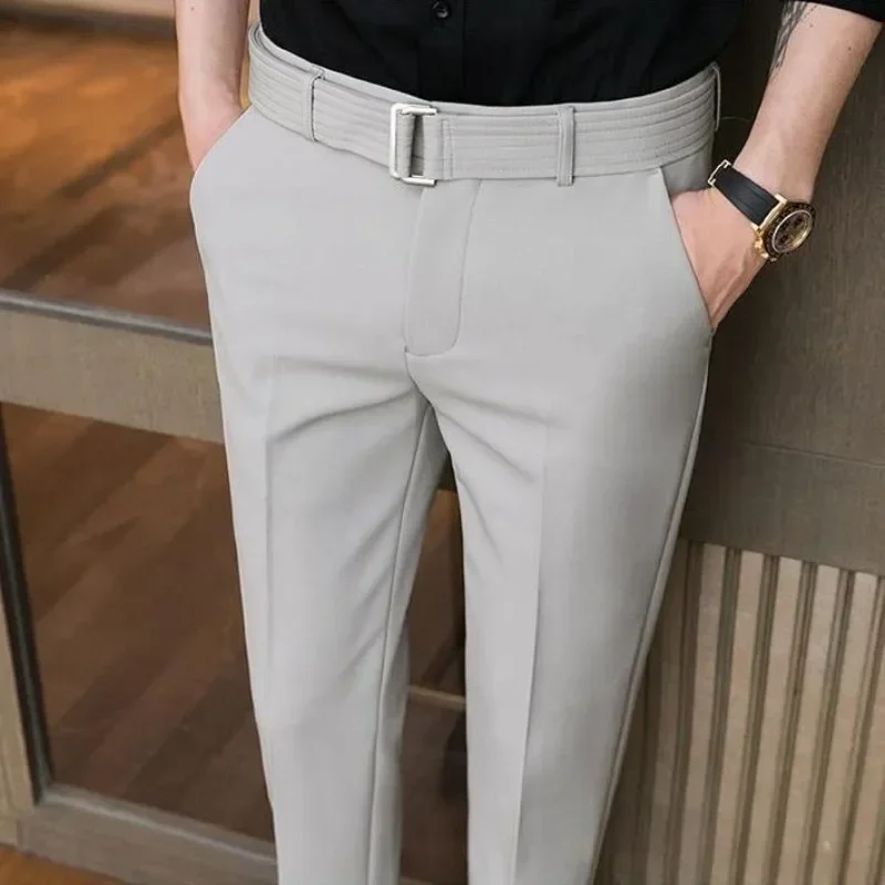 Fluid Social Tailoring Slim Fit Business Baggy Man Suits Pants Draped 9 Cropped Gray Tressed Trousers for Men Cheap Luxury Up