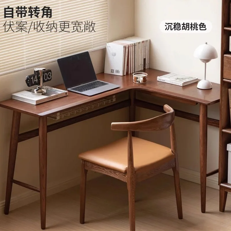 

Solid Wood Corner Desk Oak Computer Desk L-shaped Home Study Table Ins Simple Desk