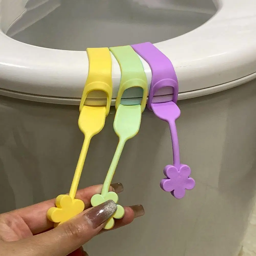 2Pcs 23.4cm Silicone Toilet Lid Lifter Flower Design Multi-Level Adjustment Seat Cover Lid Handle Lifting Device For Bathroom