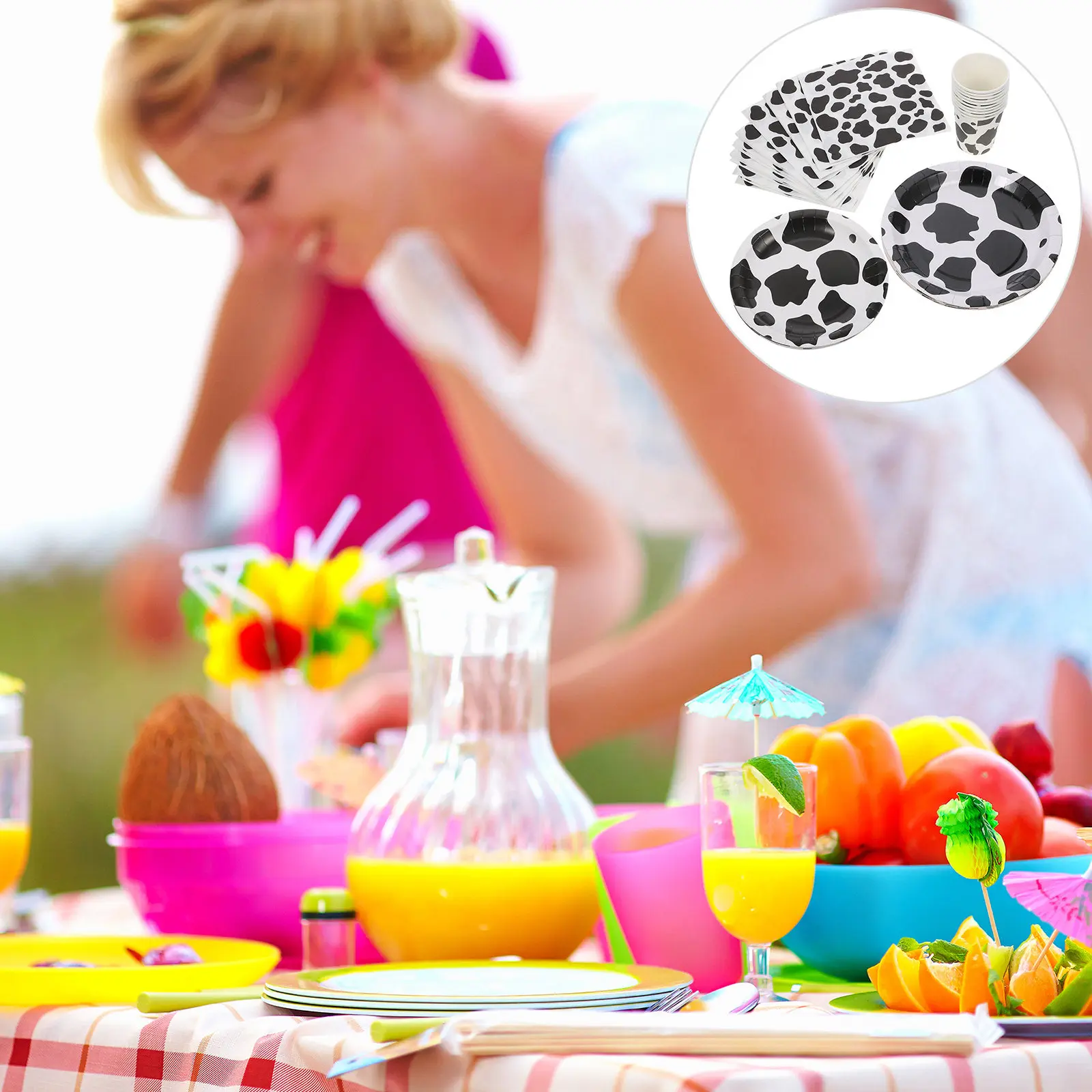 

1Set Disposable Party Tableware Cow Pattern Thickened Paper Cutlery Eco Friendly Birthday Supplies Paper Plate