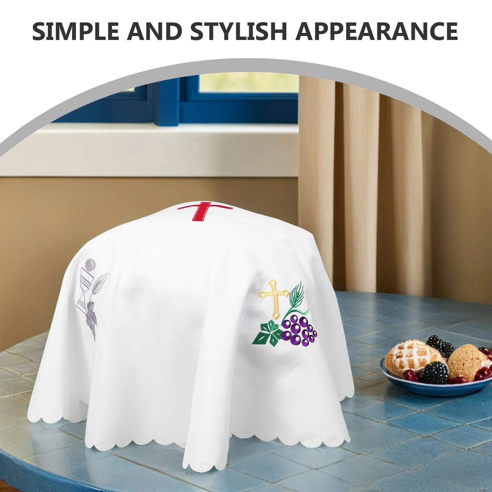 Round Thickened Communion Table Cover Embroidered Polyester Anti-Wrinkle Dustproof Holy Table Cloth Church Service Baptism