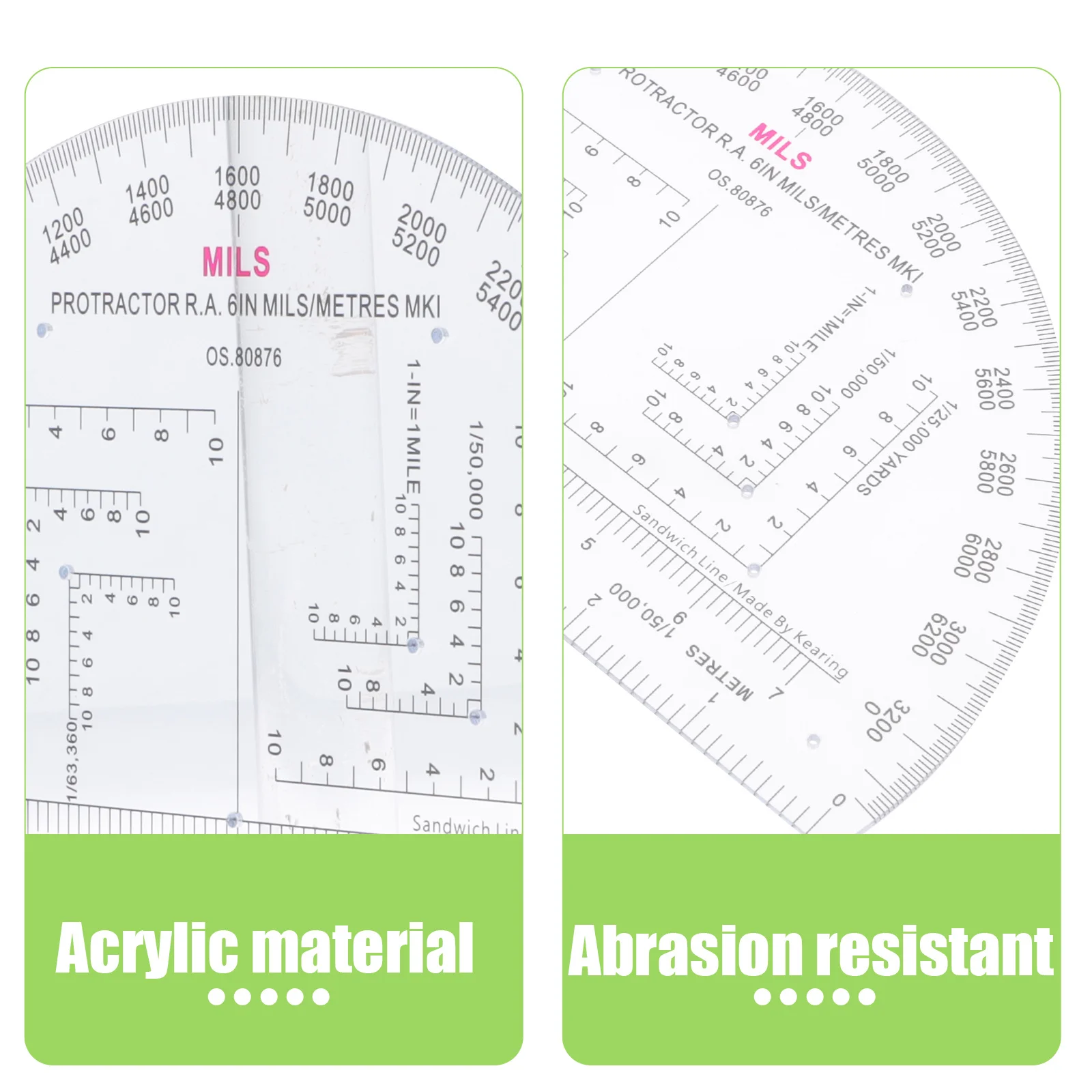 

Military Protractor Accurate Durable Acrylic Sheet Professional Angle Scale for Military School Training Dowsing Rods Spiritual