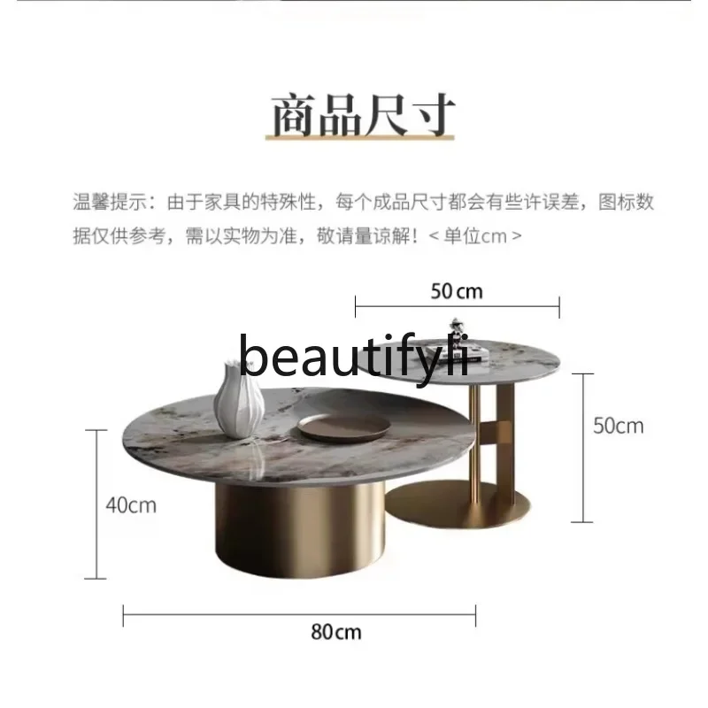 الحديثة الإيطالية الحد الأدنى مجموعة طاولة القهوة المستديرة غرفة المعيشة بلاطة الصخور كبيرة وصغيرة طاولات القهوة المستديرة الفولاذ المقاوم للصدأ K4050