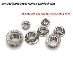 2-50pcs DIN6923 Hexagon Flange Spinlock Nut M3 M4 M5 M6 M8 M10 M12 M14 M16 304 Stainless Steel Serrated Metric Thread Hex Nut